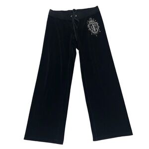 Vintage Y2K Juicy Couture Logo Black Velour Track Pants, size large